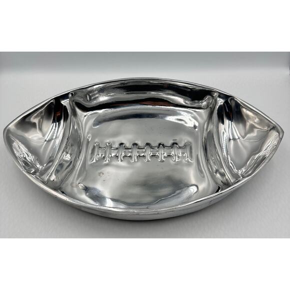 Vintage Handcrafted Polished Pewter Football Chip & Dip Serving Platter Tray - Picture 1 of 7